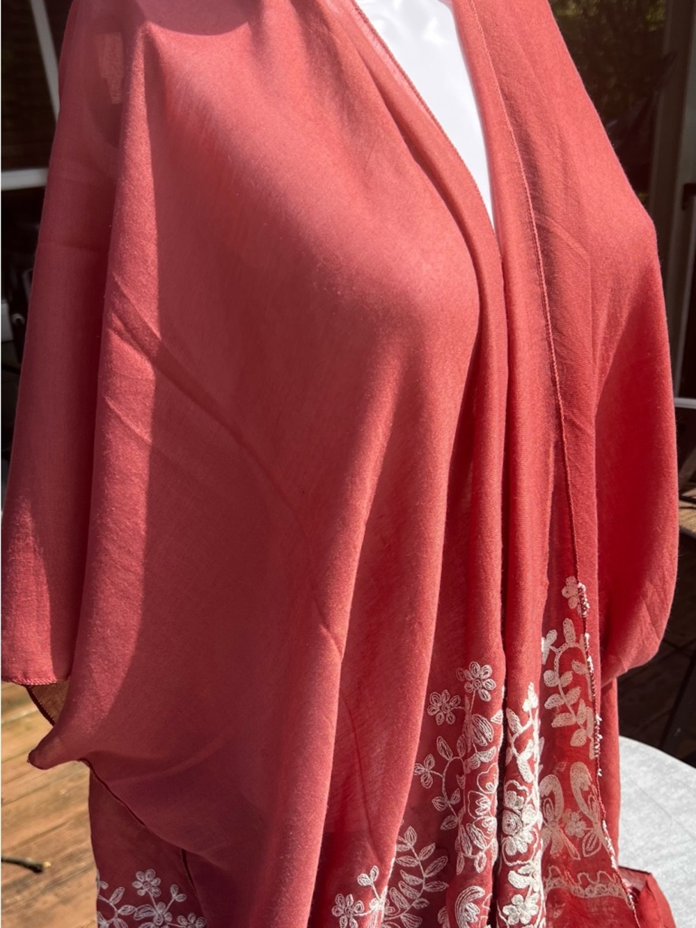 Embroidered Coral Wrap/Shawl. One Size.